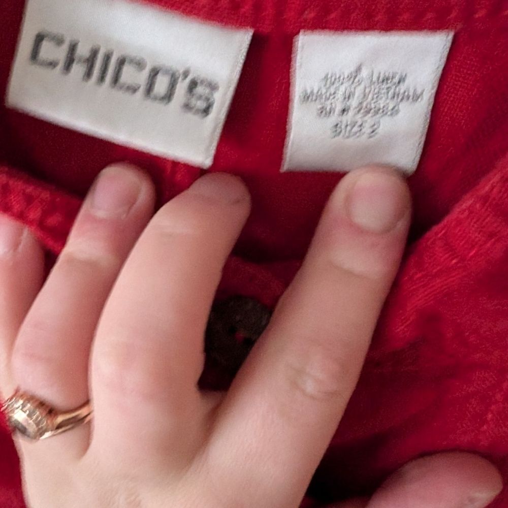 Chico's Red Linen‎ Jacket Button Up Size Large (2) - Picture 5 of 9